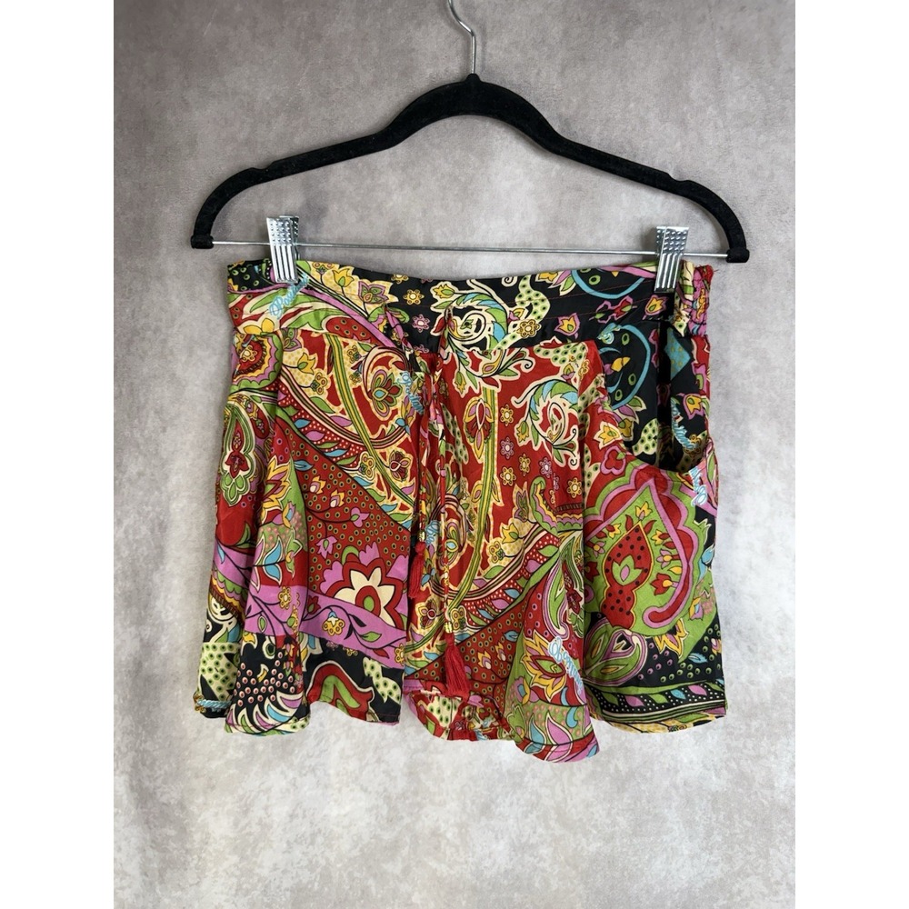 VTG Positano Floral Silk Blend Pull On Drawstring Shorts In Red Women's Size S